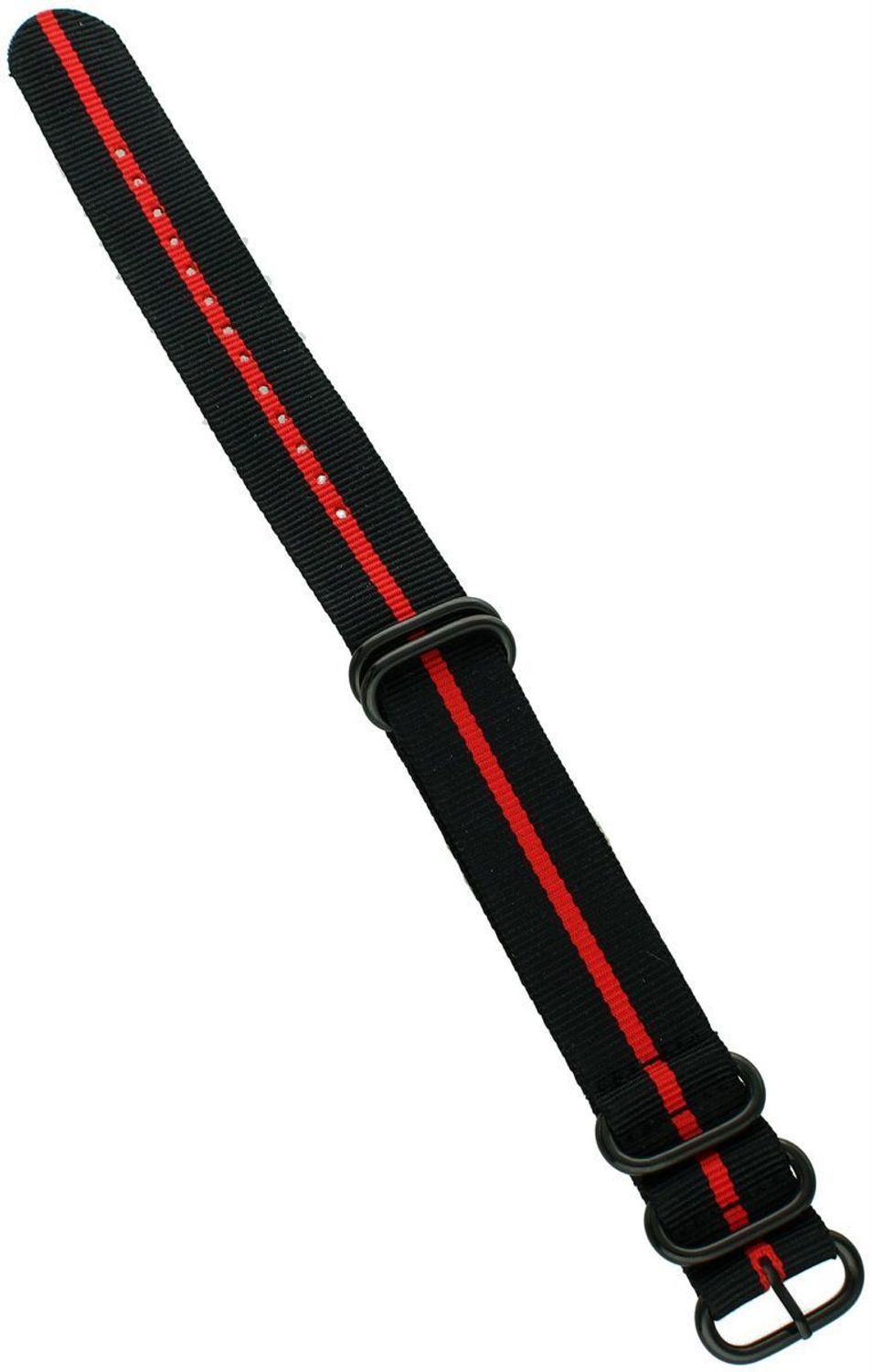 Stylowy pasek do zegarka NATO 041 w kolorach czarnym i czerwonym. Parciany materiał, długość 27 cm, szerokość 22 mm, stalowa sprzączka w czarnym kolorze. Idealny do codziennych 2.jpg